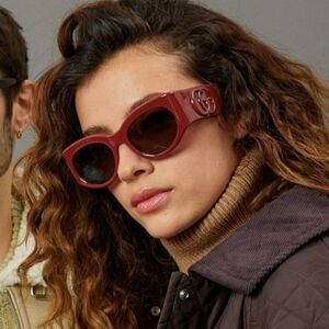 NEW Gucci GG1544S 002 Burgundy Brown Unisex Oval Sunglasses GG 1544S